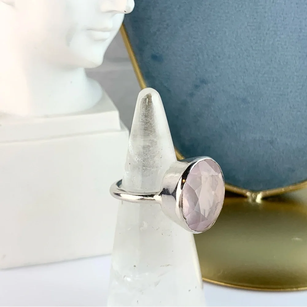 Sterling Silver Rose Quartz Large Round Statement Ring
